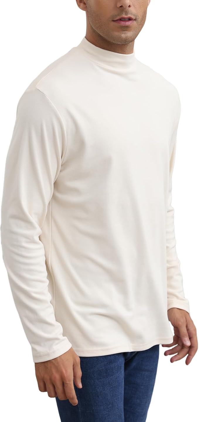 Mens Casual Mock Turtleneck T-Shirts Long Sleeve Thermal Stretchy Pullover Basic Lightweight Undershirt Sweater Tops