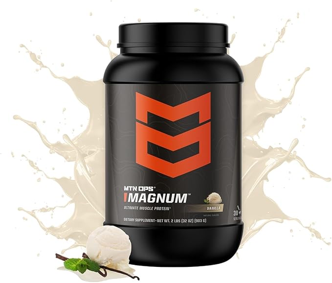 MTN OPS Magnum Vanilla Protein Powder, 23g of Whey Isolate Protein & Milk Protein with BCAAs, Zero Sugar & Gluten Free, Vanilla Milkshake, 30-Serving Tub