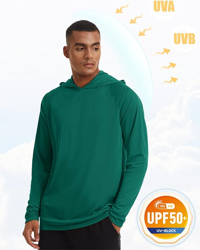 MAGCOMSEN Men's Hooded UPF 50+ Sun Protection T Shirts Long Sleeve Athletic Fishing Shirts Rash Guards