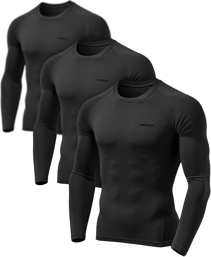 TSLA Men's UPF 50+ Compression Shirts, Cool Dry Long Sleeve Athletic Tops, Sports Baselayer Workout Shirt