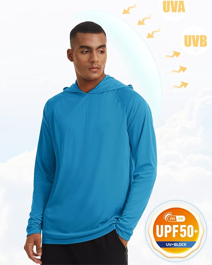 MAGCOMSEN Men's Hooded UPF 50+ Sun Protection T Shirts Long Sleeve Athletic Fishing Shirts Rash Guards
