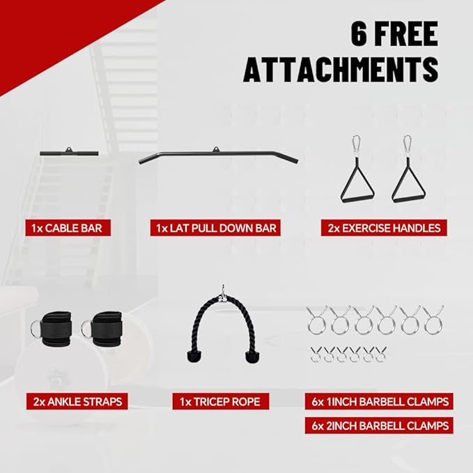 FAGUS Power Cage, Multi-Function Power Rack with LAT Pulldown, Seated Row, Cable Pulley System, J-Hooks, Dip Handles, Landmine, Squat Rack with Optional Cable Corssover, Smithe Attachment for Home Gym