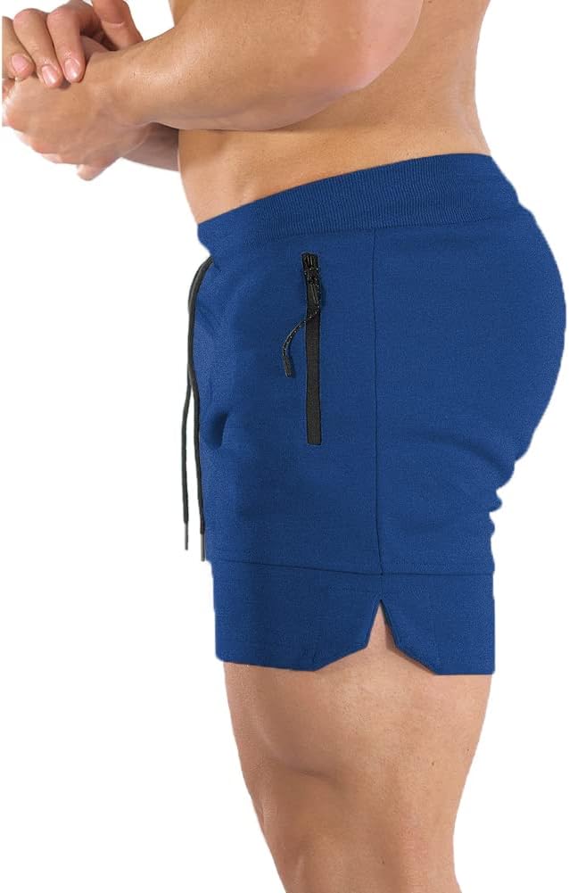 PIDOGYM Men's 5" Gym Workout Shorts,Fitted Jogging Short Pants for Bodybuilding Running Training with Zipper Pockets