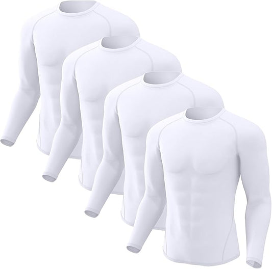 CL convallaria 4 Pack Compression Shirts Men Long Short Sleeve Cooling Dry Rash Guard Athletic Workout T Shirt for Sports