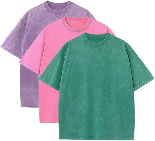 3 Pcs Men's Oversized Heavy Cotton Summer T-Shirts Vintage Tee Loose Fit Short Sleeve Casual Tshirts for Men Women