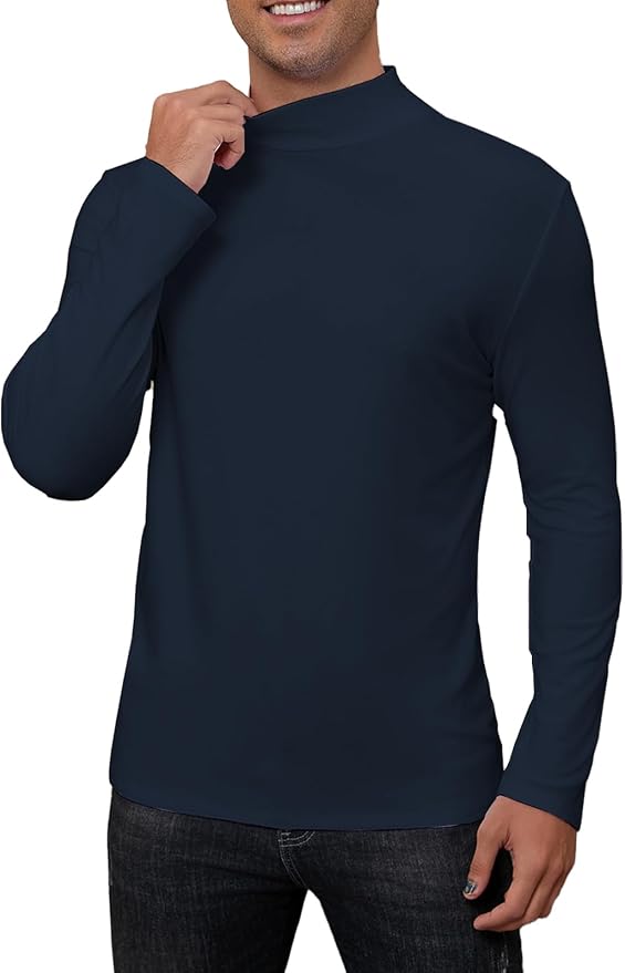 Mens Mock Turtleneck Long Sleeve Slim Fit Shirts Basic Casual Undershirts Lightweight Pullover