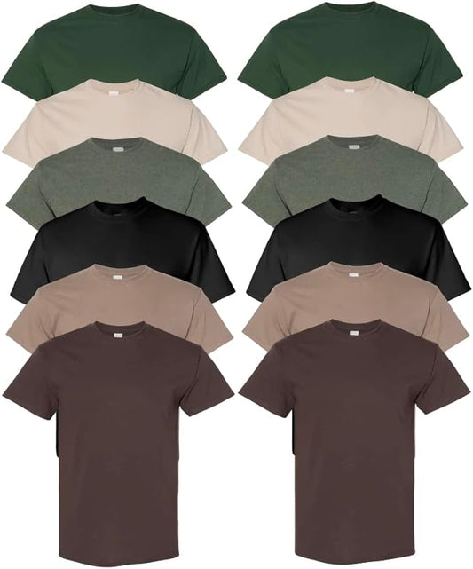 EVERYDAY TEES 12 Pack Mens Cotton Crew Neck Regular T-Shirts Bulk Short Sleeve Lightweight Tees Mix Colors