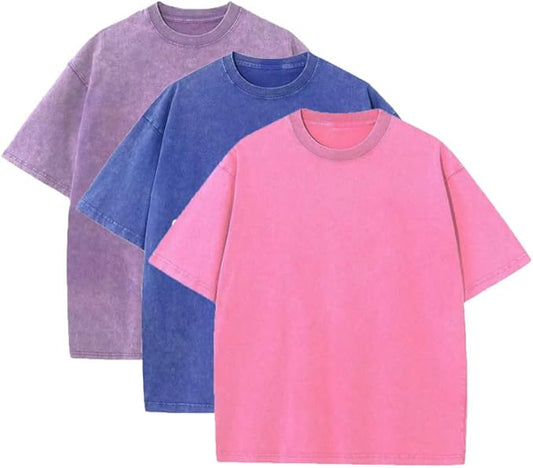 3 Pcs Men's Oversized Heavy Cotton Summer T-Shirts Vintage Tee Loose Fit Short Sleeve Casual Tshirts for Men Women