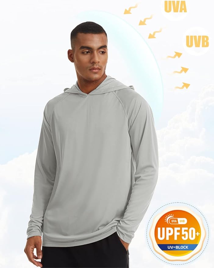 MAGCOMSEN Men's Hooded UPF 50+ Sun Protection T Shirts Long Sleeve Athletic Fishing Shirts Rash Guards