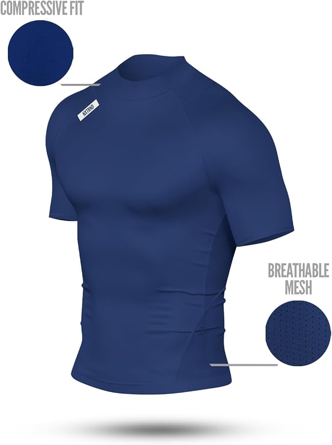 Nxtrnd Men's Turtleneck Compression T-Shirt, Short Sleeve Mock Neck