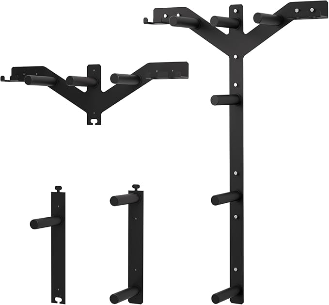 Wall Mounted Weight Plate Rack, 6 Pegs & 4 Barbell Storage Rack, 1190 LBS Capacity Weight Plate Holder, Wall Mounted Bumper Plate Storage for Home Garage Gym, Fit 2" Olympic, Rubber Protection Pads