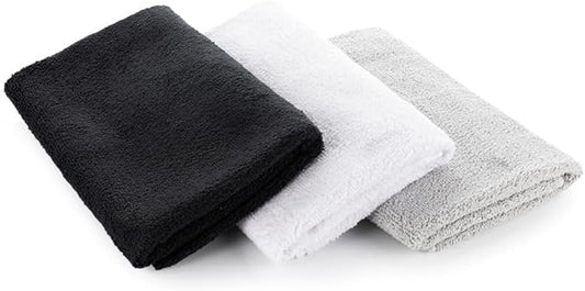 The Rag Company - Sport & Workout Towel - Gym, Exercise, Fitness, Sport, Ultra Soft, Super Absorbent, Fast Drying Premium Microfiber, 320gsm, 16in x 27in, White + Ice Grey + Black - 3-Pack