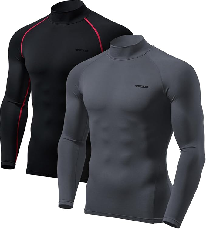 TSLA Men's Thermal Long Sleeve Compression Shirts, Mock/Turtleneck Winter Sports Running Base Layer Top