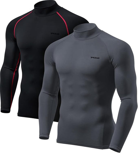TSLA Men's Thermal Long Sleeve Compression Shirts, Mock/Turtleneck Winter Sports Running Base Layer Top