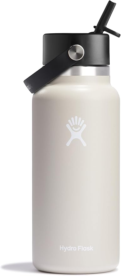 Hydro Flask Water Bottle - Insulated Stainless Steel - Wide Mouth Flex Straw Lid, Non Spill, Leakproof and Refillable in 32 Oz Oat