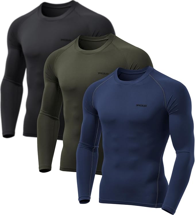TSLA Men's UPF 50+ Compression Shirts, Cool Dry Long Sleeve Athletic Tops, Sports Baselayer Workout Shirt