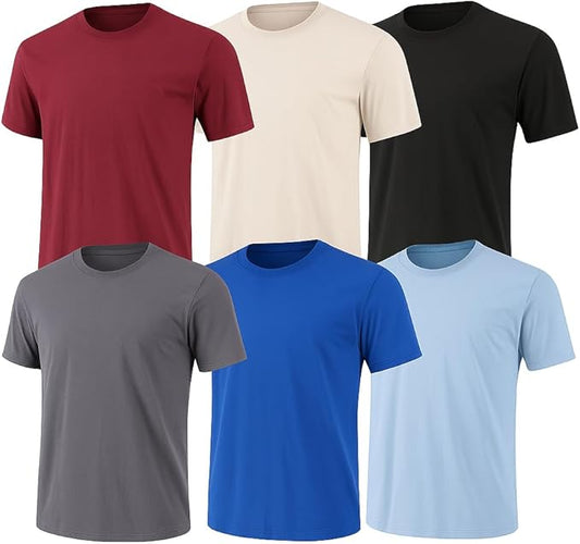 6-Pack Bulk Men’s T-Shirts – Soft Pre-Shrunk Premium Cotton, Short Sleeves, Reinforced Collar, Crew Neck, Casual Fit