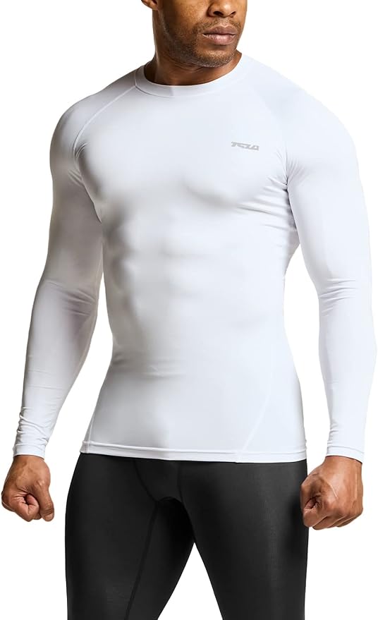 TSLA Men's UPF 50+ Compression Shirts, Cool Dry Long Sleeve Athletic Tops, Sports Baselayer Workout Shirt