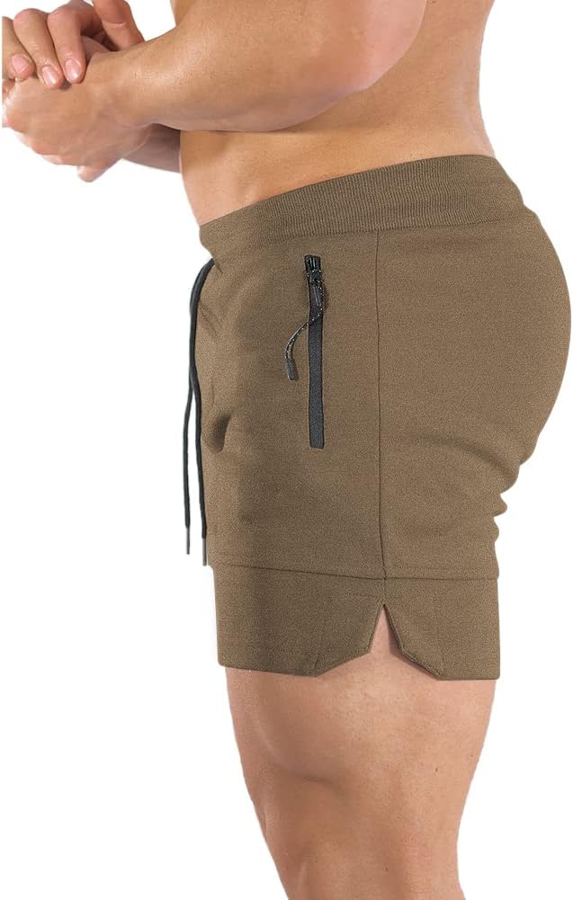 PIDOGYM Men's 5" Gym Workout Shorts,Fitted Jogging Short Pants for Bodybuilding Running Training with Zipper Pockets