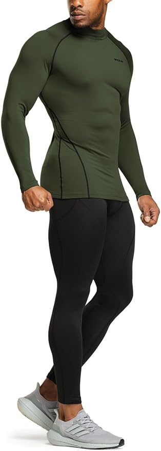 TSLA Men's Thermal Long Sleeve Compression Shirts, Mock/Turtleneck Winter Sports Running Base Layer Top