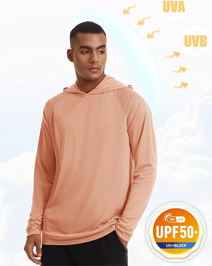 MAGCOMSEN Men's Hooded UPF 50+ Sun Protection T Shirts Long Sleeve Athletic Fishing Shirts Rash Guards