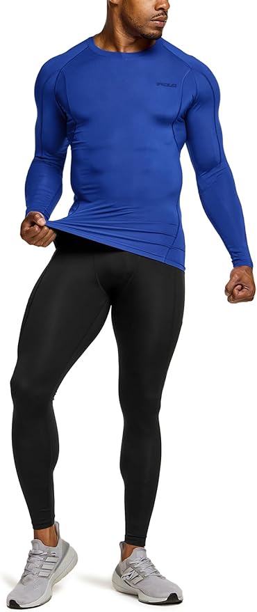 TSLA Men's UPF 50+ Compression Shirts, Cool Dry Long Sleeve Athletic Tops, Sports Baselayer Workout Shirt