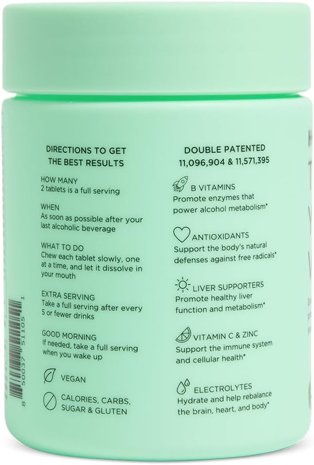 H-PROOF The Anytime You Drink Vitamin, Liver Health & Immunity Support with Electrolytes, Milk Thistle, and Vitamins B & C - 40 Chewable Tablets (20 Servings), Vegan, Tangerine