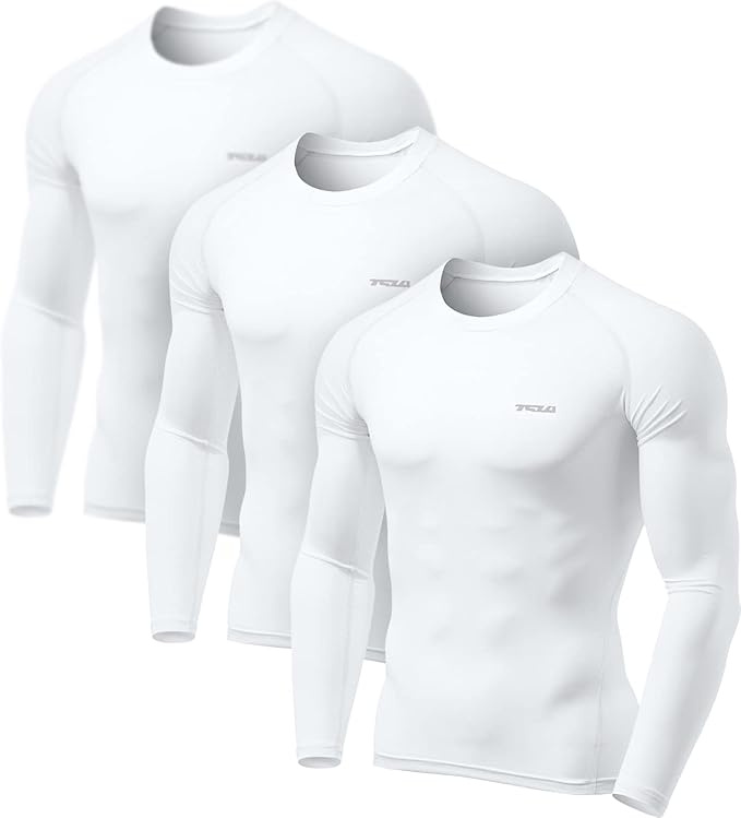 TSLA Men's UPF 50+ Compression Shirts, Cool Dry Long Sleeve Athletic Tops, Sports Baselayer Workout Shirt