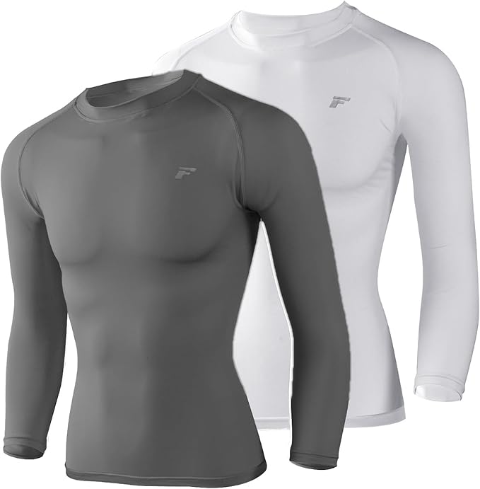 Men's Compression Shirts Long Sleeve Running Athletic Undershirts Workout Baseball Base Layer Fishing Rash Guard Tops 2 Pack