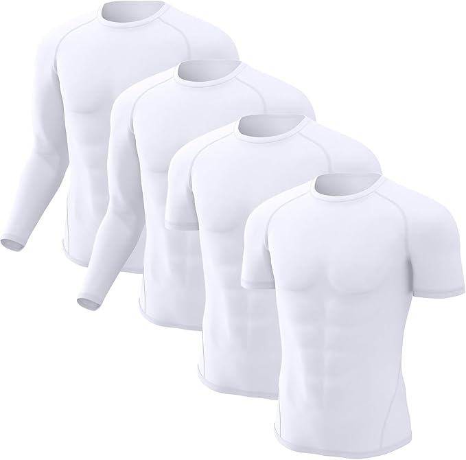 CL convallaria 4 Pack Compression Shirts Men Long Short Sleeve Cooling Dry Rash Guard Athletic Workout T Shirt for Sports