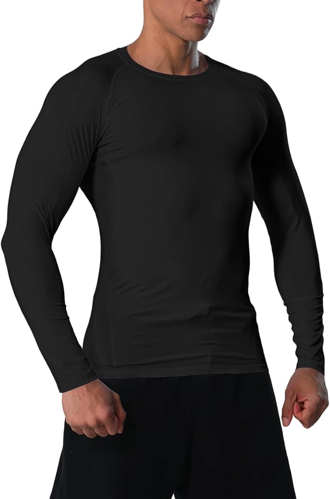 Men's Long Sleeve Compression Shirts Athletic Sport Undershirts Tight Base Layer Tops Rash Guard Workout Running Gym
