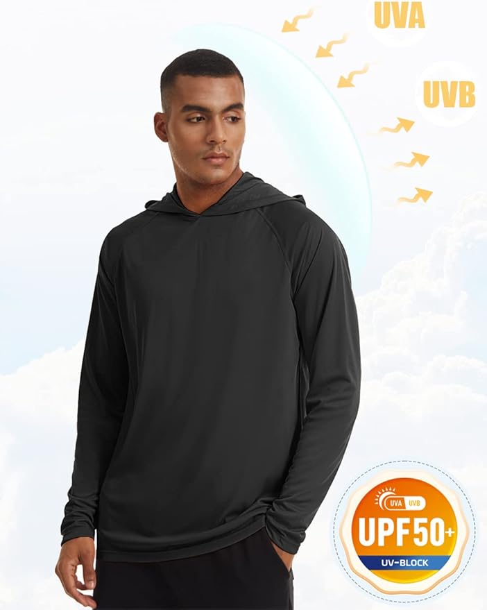 MAGCOMSEN Men's Hooded UPF 50+ Sun Protection T Shirts Long Sleeve Athletic Fishing Shirts Rash Guards
