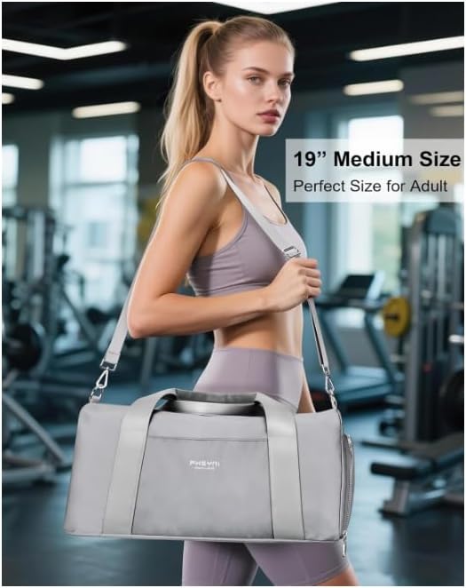 Gym Bag for Men and Women with Shoe Compartment & Wet Pocket - Duffle Bag for Travel Sports Fitness Workout Athletic, 19" Medium, Neutral Grey