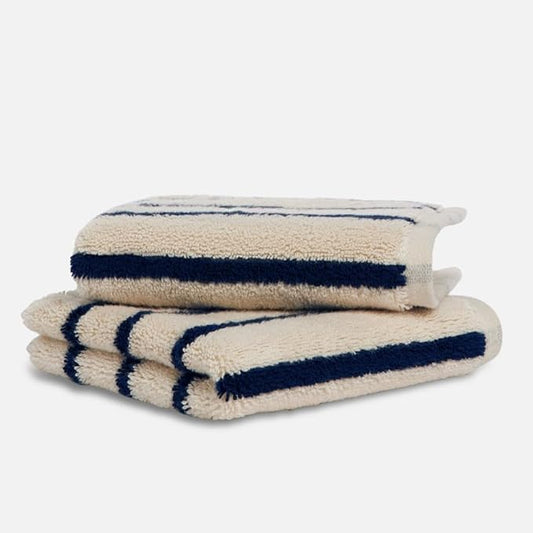 Brooklinen Super-Plush Turkish Cotton Washcloths Set of 2 Cotton, 820 GSM, Highly Absorbent, Machine Washable, Perfect for Home & Bathroom (13" x 13", Striped Navy)