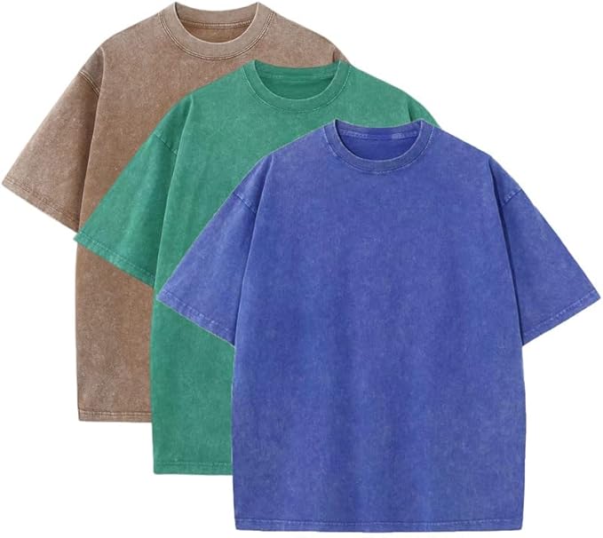 3 Pcs Men's Oversized Heavy Cotton Summer T-Shirts Vintage Tee Loose Fit Short Sleeve Casual Tshirts for Men Women