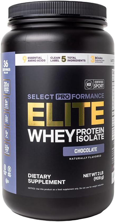 Silver Star Nutrition Select Proformance Elite Whey Protein Isolate Powder, Chocolate, NSF Certified, No Added Sugar, 20g of Protein per Serving, 36 Servings, 2 Lbs
