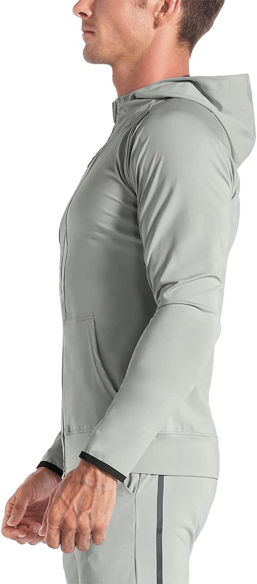 BROKIG Mens WindBreak Lightweight Running Jackets with Zip Pocket, Workout Track Hoodie Athletic Gym Sweatshirts Men