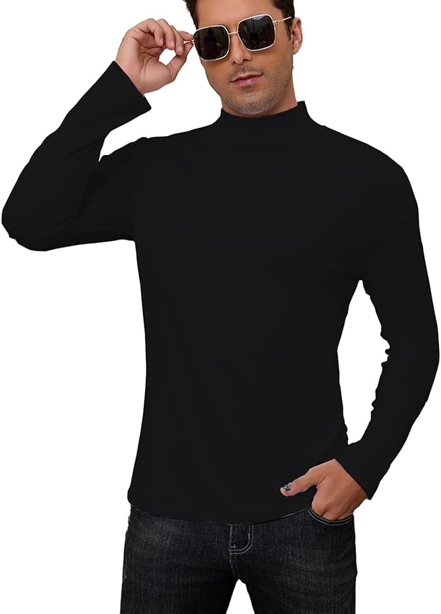 Mens Mock Turtleneck Long Sleeve Slim Fit Shirts Basic Casual Undershirts Lightweight Pullover