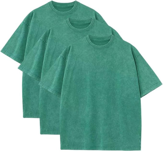 3 Pcs Men's Oversized Heavy Cotton Summer T-Shirts Vintage Tee Loose Fit Short Sleeve Casual Tshirts for Men Women