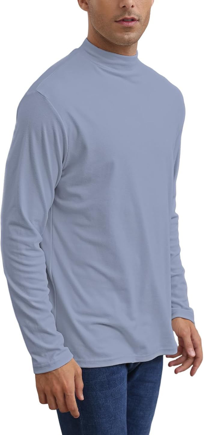 Mens Casual Mock Turtleneck T-Shirts Long Sleeve Thermal Stretchy Pullover Basic Lightweight Undershirt Sweater Tops