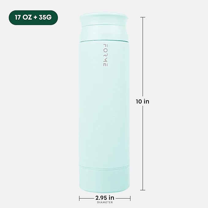 FORME - OG Classic Shaker, 500ml + 35g Stainless Steel Protein Shaker, Double Walled Vacuum Insulated, Cold and Hot Drinks, Silent & Leak Proof, Fits Most Cup Holders (Sea Mist)