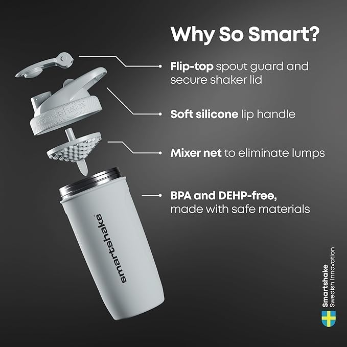 Smartshake Stainless Steel Protein Shaker Bottle for Protein Mixes 2 Pack, 30 oz | Leak Proof Shaker Cups for Protein Shakes | Blender Bottle Shaker | Protein Shaker Pack, Non-Insulated, Black & White