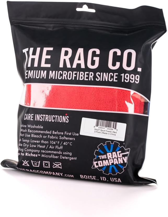 The Rag Company - Sport & Workout Towel - Gym, Exercise, Fitness, Spa, Ultra Soft, Super Absorbent, Fast Drying Premium Microfiber, 320gsm, 16in x 27in, Red (3-Pack)