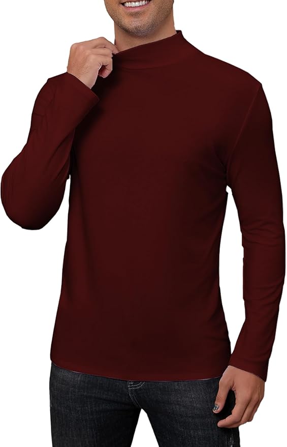 Mens Mock Turtleneck Long Sleeve Slim Fit Shirts Basic Casual Undershirts Lightweight Pullover