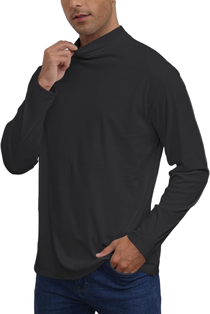 Mens Casual Mock Turtleneck T-Shirts Long Sleeve Thermal Stretchy Pullover Basic Lightweight Undershirt Sweater Tops