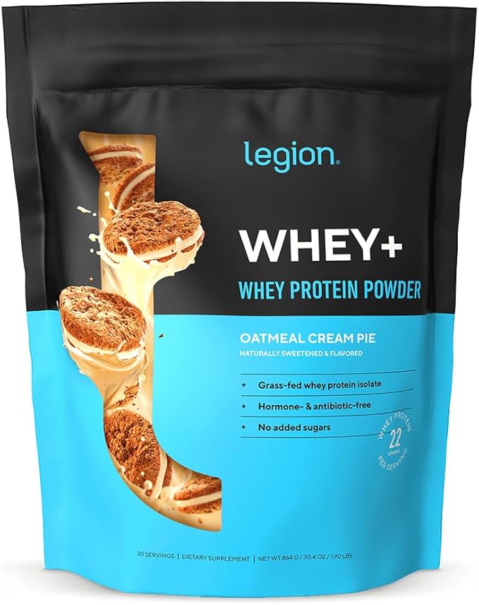 LEGION Whey+ Whey Isolate Protein Powder from Grass Fed Cows - Low Carb, Low Calorie, Non-GMO, Lactose Free, Gluten Free, Sugar Free, All Natural Whey Protein Isolate, 30 Servings (Oatmeal Cream Pie)