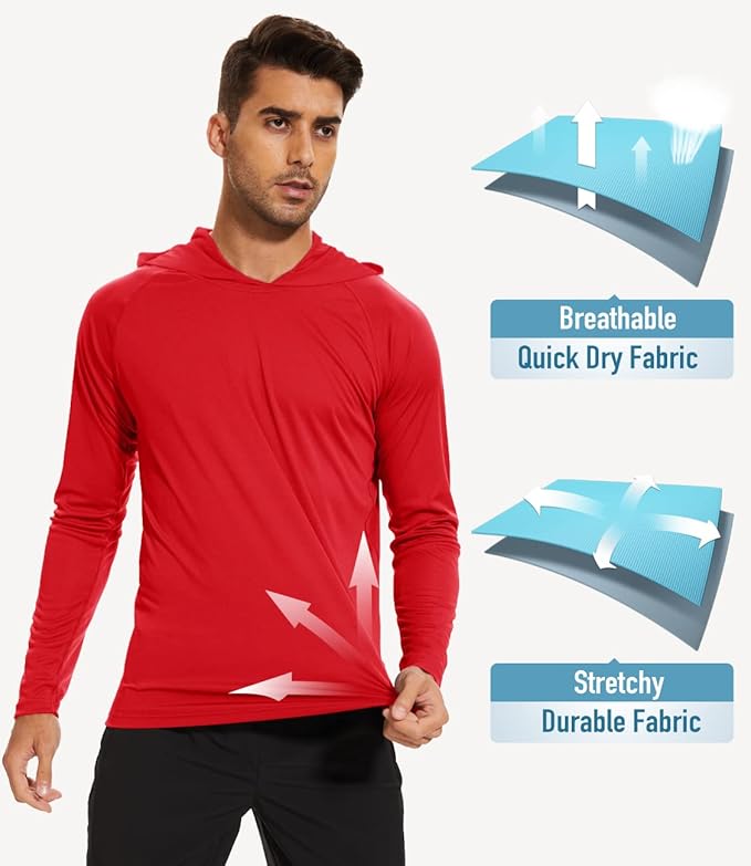 MAGCOMSEN Men's Hooded UPF 50+ Sun Protection T Shirts Long Sleeve Athletic Fishing Shirts Rash Guards