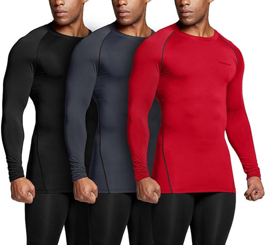 TSLA Men's UPF 50+ Compression Shirts, Cool Dry Long Sleeve Athletic Tops, Sports Baselayer Workout Shirt
