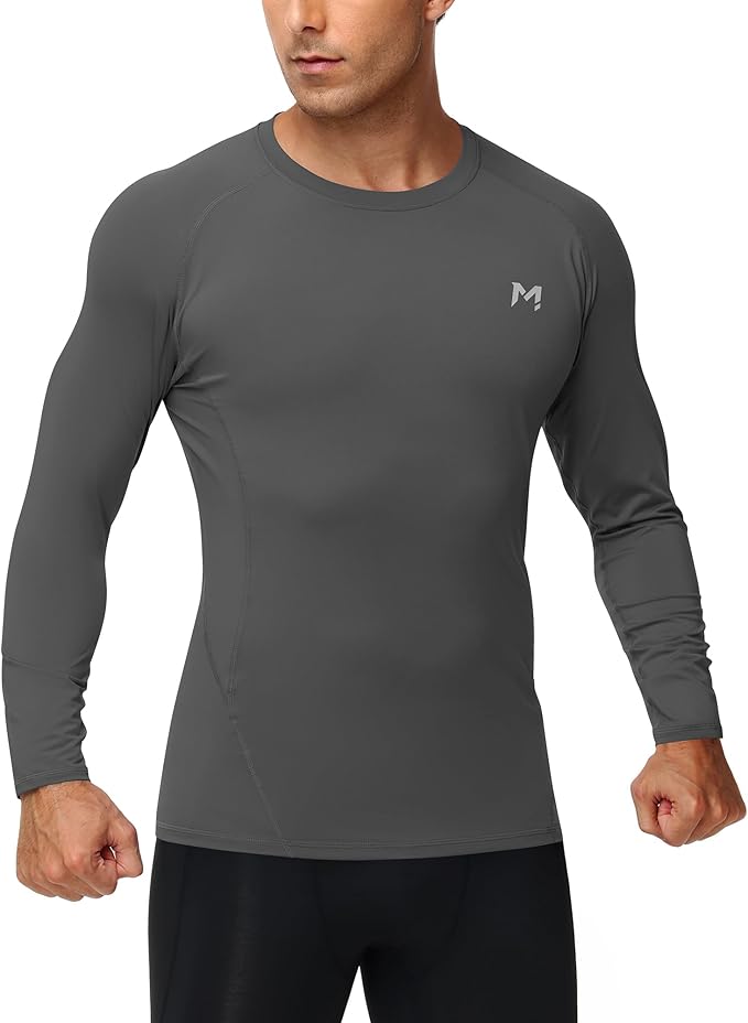 Mens Compression Shirt Long Sleeve Quick Dry Athletic Workout Gym T-Shirt SPF Running Top Sport Undershirt Base Layer