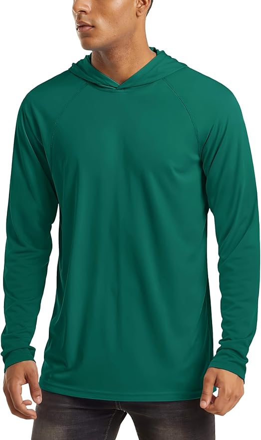 MAGCOMSEN Men's Hooded UPF 50+ Sun Protection T Shirts Long Sleeve Athletic Fishing Shirts Rash Guards
